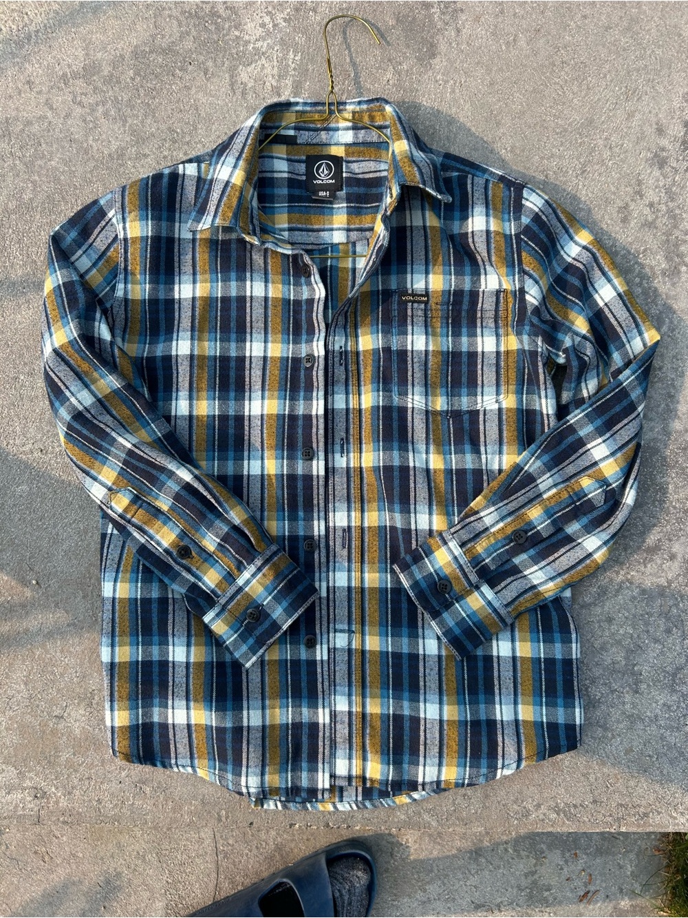 Volcom kids Blue and Mustard Plaid Button-Down Shirt